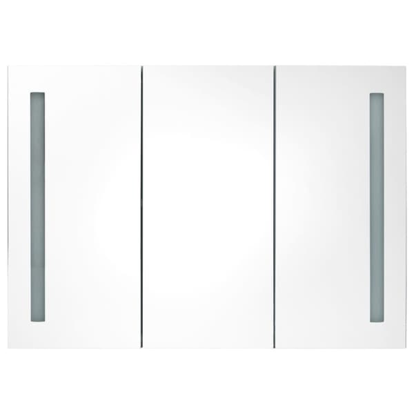 badeværelsesskab med spejl + LED-lys 89x14x62 cm skinnende grå