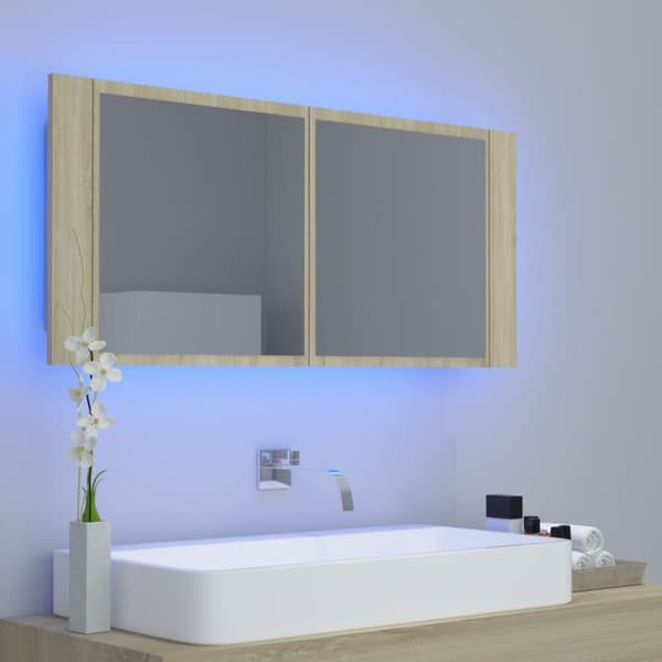 Spegelskåp med LED sonoma-ek 100x12x45 cm akryl
