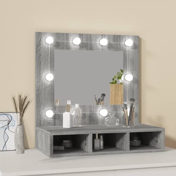 spejlskab med LED-lys 60x31,5x62 cm grå sonoma-eg