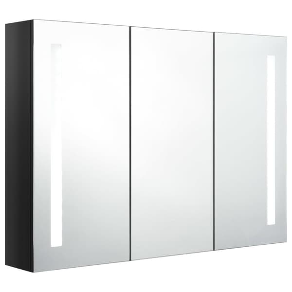 badeværelsesskab med spejl + LED-lys 89x14x62 cm skinnende sort