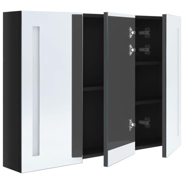 badeværelsesskab med spejl + LED-lys 89x14x62 cm skinnende sort