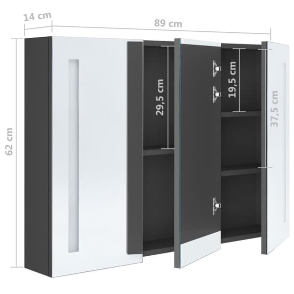 LED kylpyhuoneen peilikaappi 89x14x62 cm harmaa