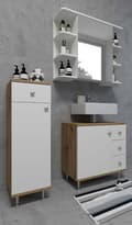 Miniatyrbild 4 av 5: NilosiI badrumsskåp högskåp ek dekor, vit.