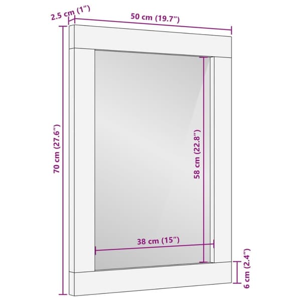 vidaXL Baderomsspeil 50x70x2,5 cm heltre mango og glass