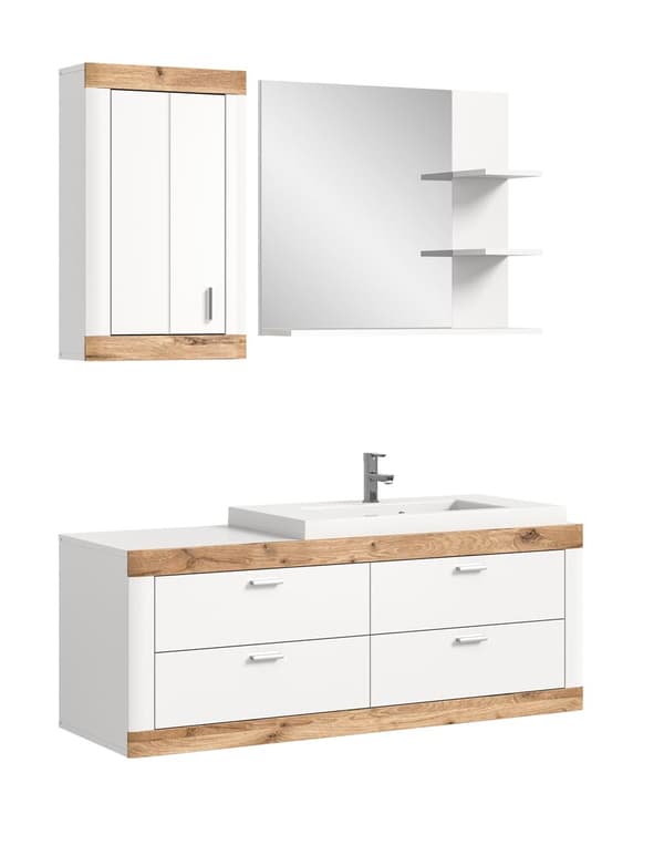 Laredo baderomsinnredning 132cm hvit,matt hvit,eik dekor.