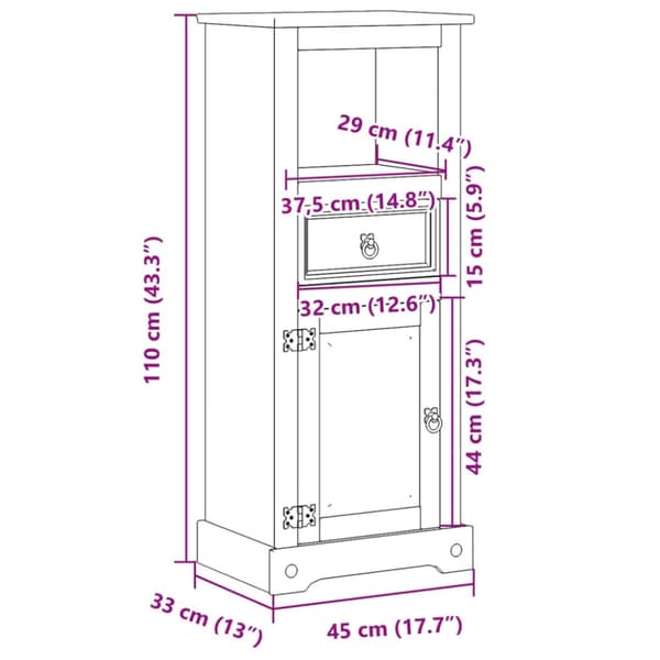 vidaXL Kylpyhuoneen kaappi Corona 45x33x110 cm täysi mänty
