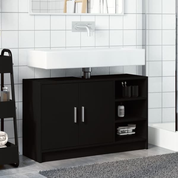vidaXL underskab til håndvask 90x29x55 cm konstrueret træ sort
