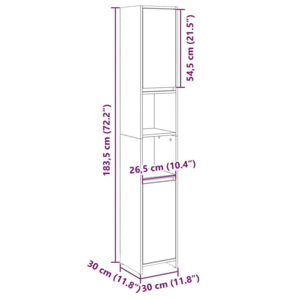 vidaXL Baderomsskap sonoma eik 30x30x183,5 cm sponplate