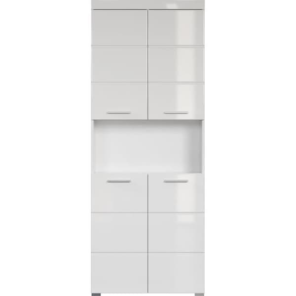 Dubbelsidig badrumsmöbel - 4 dörrar + 1 nisch - L73 x P31 x H190 cm - Vit - AMANDA