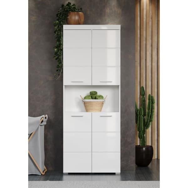 Dubbelsidig badrumsmöbel - 4 dörrar + 1 nisch - L73 x P31 x H190 cm - Vit - AMANDA