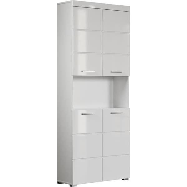 Dubbelsidig badrumsmöbel - 4 dörrar + 1 nisch - L73 x P31 x H190 cm - Vit - AMANDA