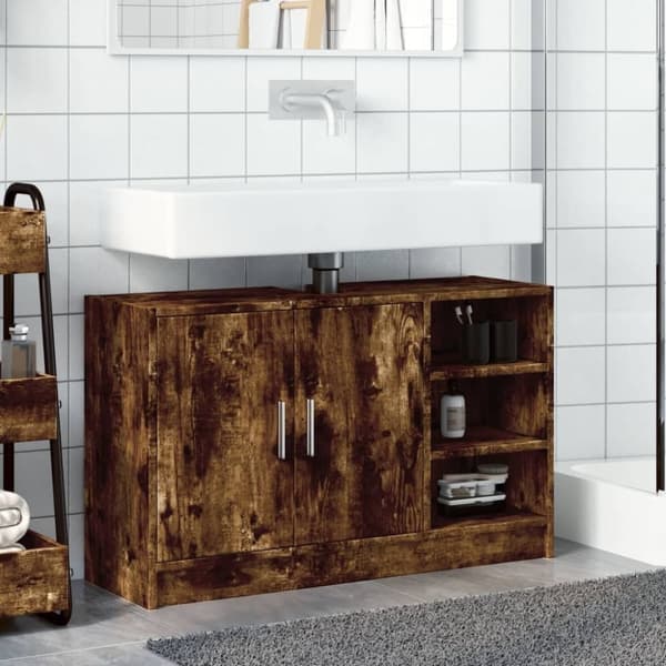 vidaXL Servantskap røkt eik 90x29x55 cm konstruert tre