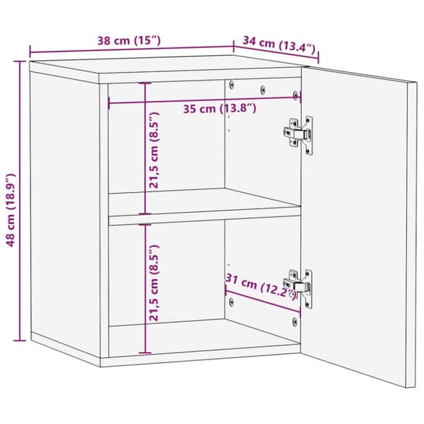 vidaXL Veggmontert servantskap 38x34x48 cm grov heltre mango