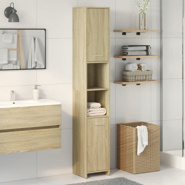 vidaXL Kylpyhuonekaappi Sonoma-tammi 30x30x183,5 cm lastulevy