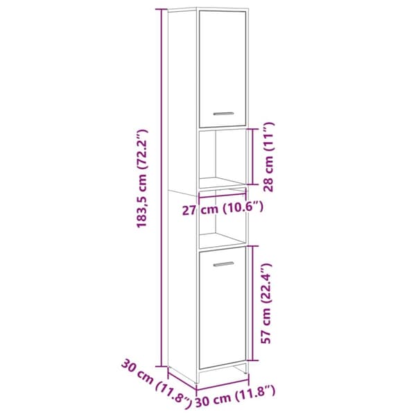 vidaXL Kylpyhuonekaappi Sonoma-tammi 30x30x183,5 cm lastulevy