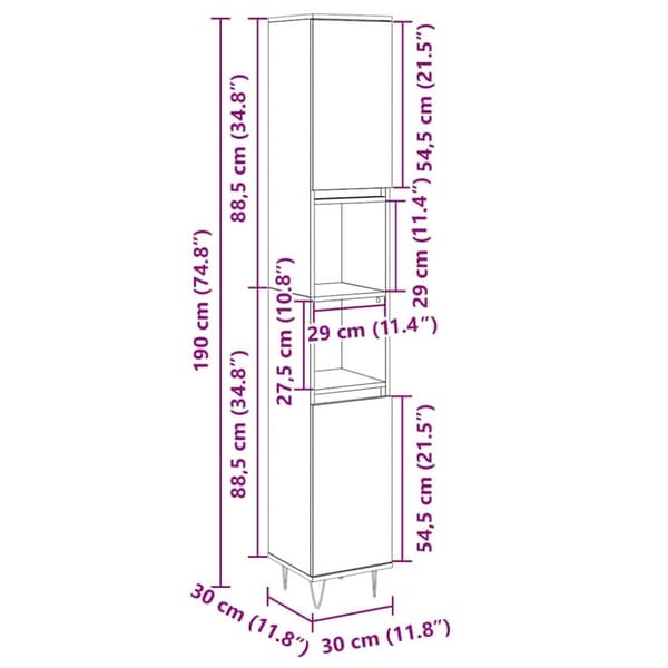 vidaXL Baderomsskap sonoma eik 30x30x190 cm konstruert tre