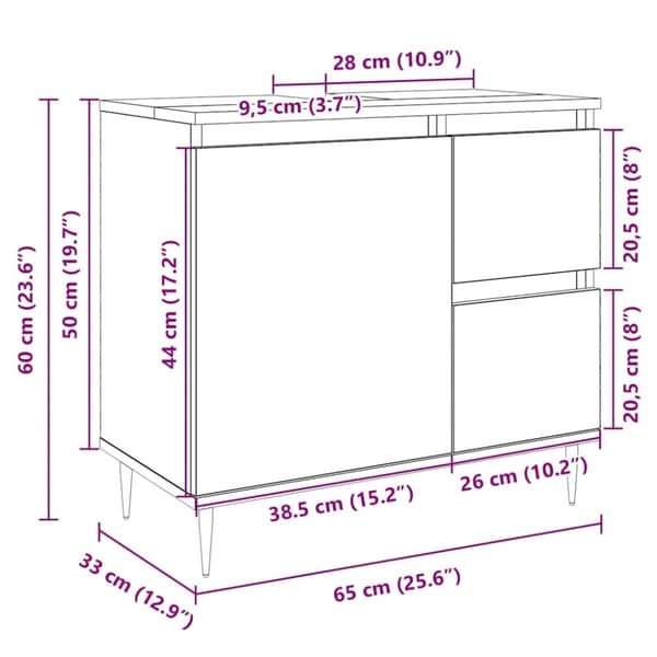 vidaXL Kylpyhuoneen allaskaappi Sonoma-tammi 65x33x60 cm tekninen puu