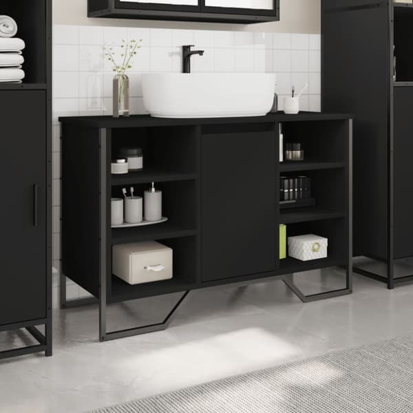 vidaXL Kylpyhuoneen pesuallaskaappi musta 91x35x60 cm tekninen puu
