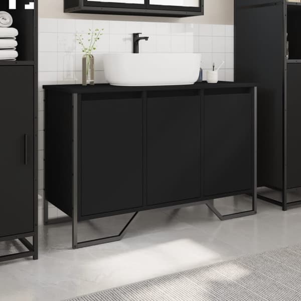 vidaXL underskab til håndvask 91x35x60 cm konstrueret træ sort
