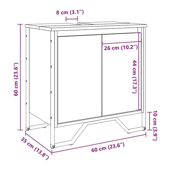 vidaXL underskab til vask 60x35x60 cm konstrueret træ grå sonoma-eg