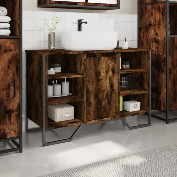 vidaXL Tvättställsskåp rökfärgad ek 91x35x60 cm konstruerat trä