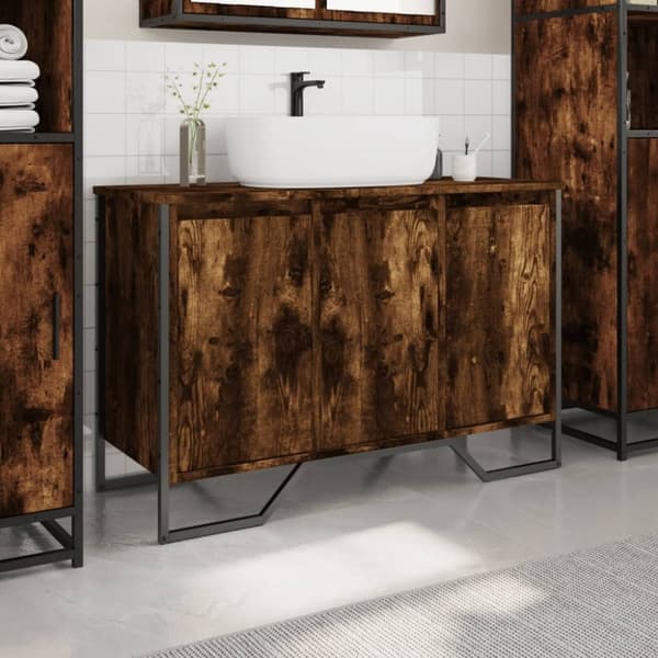 vidaXL Servantskap røkt eik 91x35x60 cm konstruert tre