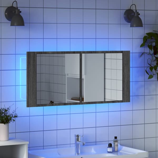 Spegelskåp med LED grå sonoma 100x12x45 cm
