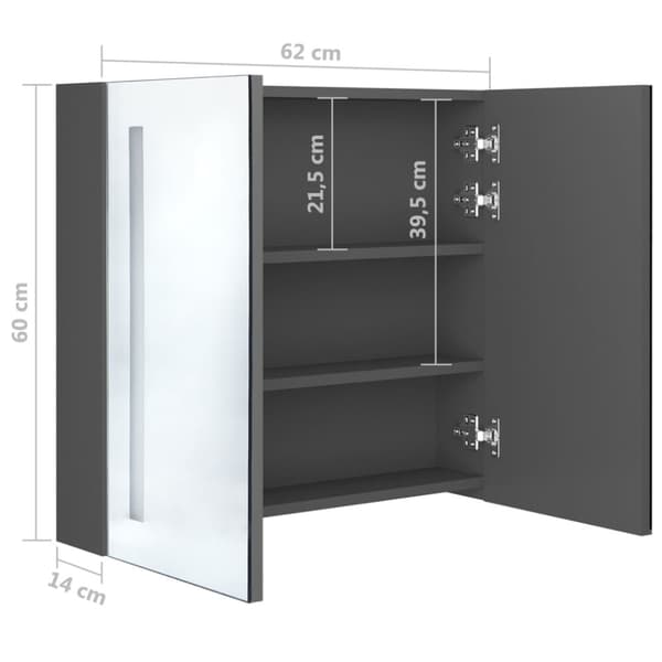 Badrumsskåp med spegel LED grå 62x14x60 cm