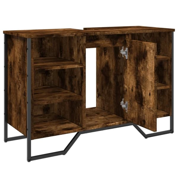 Tvättställsskåp rökfärgad ek 91x35x60 cm konstruerat trä