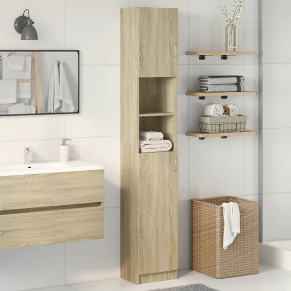 Kylpyhuonekaappi sonoma tammi 32x25,5x190 cm lastulevy