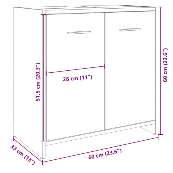 underskab til håndvask 60x33x60 cm konstrueret træ sonoma-eg