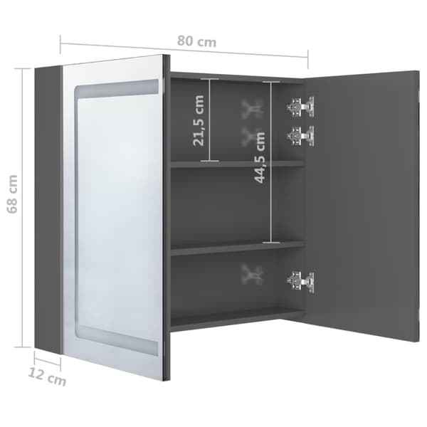 Spegelskåp med LED blank grå 80x12x68 cm