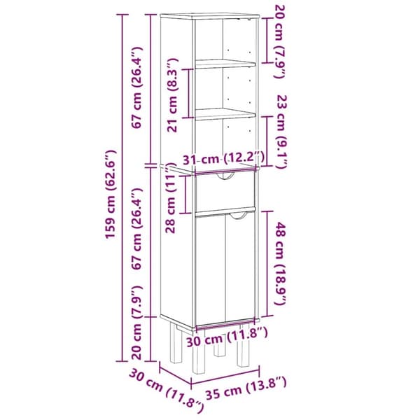 vidaXL Baderomsskap OTTA 35x30x159 cm heltre furu