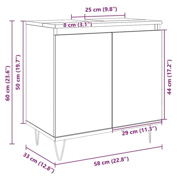 vidaXL badeværelsesskab 58x33x60 cm konstrueret træ sonoma-eg