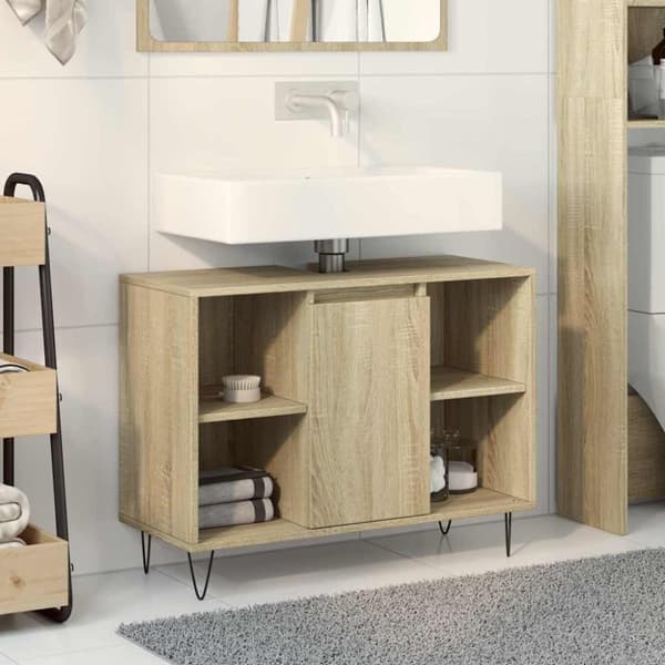 vidaXL badeværelsesskab 80x33x60 cm konstrueret træ sonoma-eg
