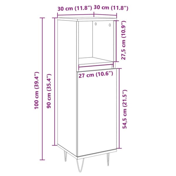 vidaXL badeværelsesskab 30x30x100 cm konstrueret træ sonoma-eg
