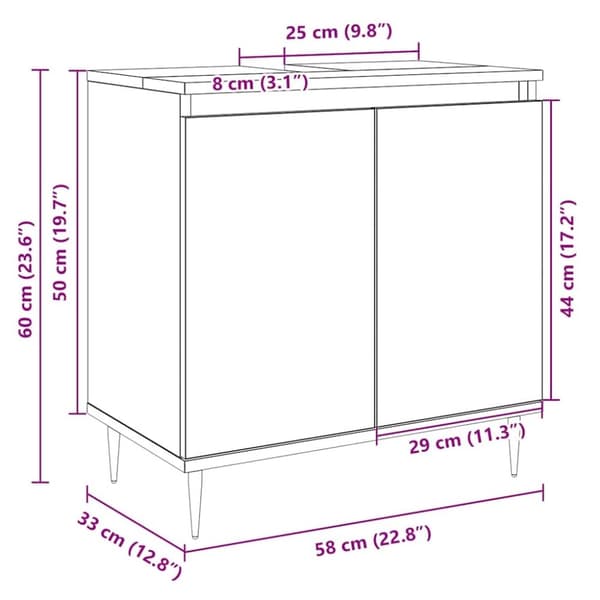 vidaXL Kylpyhuoneen kaappi Sonoma-tammi 58x33x60 cm tekninen puu