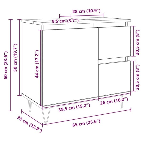 vidaXL badeværelsesskab 65x33x60 cm konstrueret træ sonoma-eg