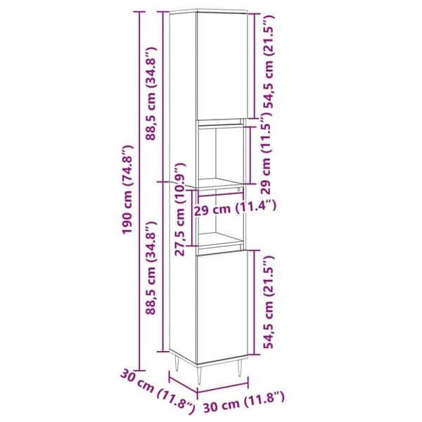 vidaXL badeværelsesskab 30x30x190 cm konstrueret træ sonoma-eg