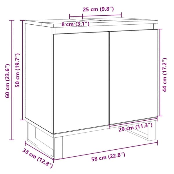 vidaXL Badrumsskåp sonoma-ek 58x33x60 cm konstruerat trä