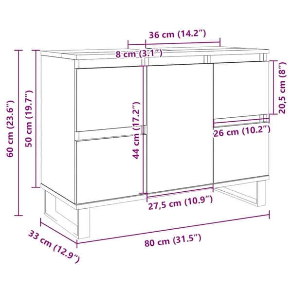 vidaXL Baderomsskap høyglans hvit 80x33x60 cm konstruert tre