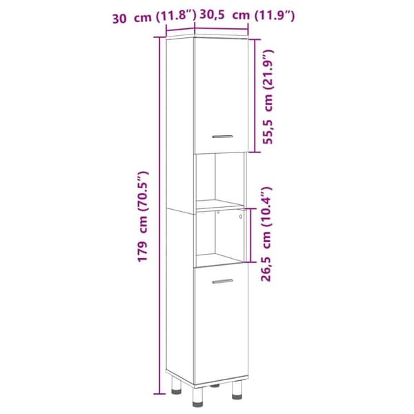 vidaXL Baderomsskap sonoma eik 30,5x30x179 cm konstruert tre
