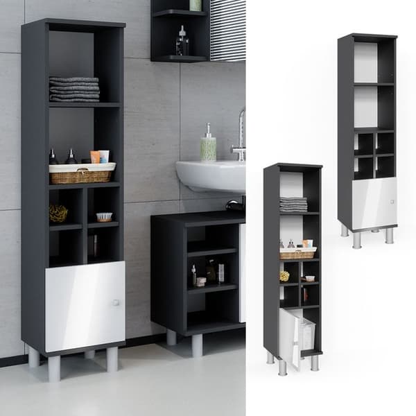 Förvaringsmöbel för badrum Fynn, 30x130.6 cm liten dörr, Högglansvit, Antracit, Vicco