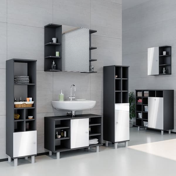 Badmöbelset Fynn, 3 Teile, Anthrazit, Weiß, Vicco