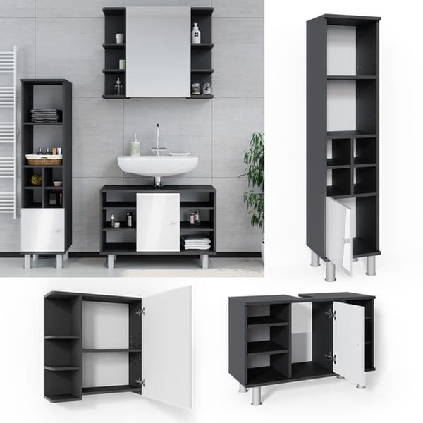 Badmöbelset Fynn, 3 Teile, Anthrazit, Weiß, Vicco