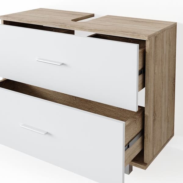 Set badrumsmöbler Ilias, 3 delar, med 80 cm lågt skåp, Vit/Sonoma, Sonoma, Vicco