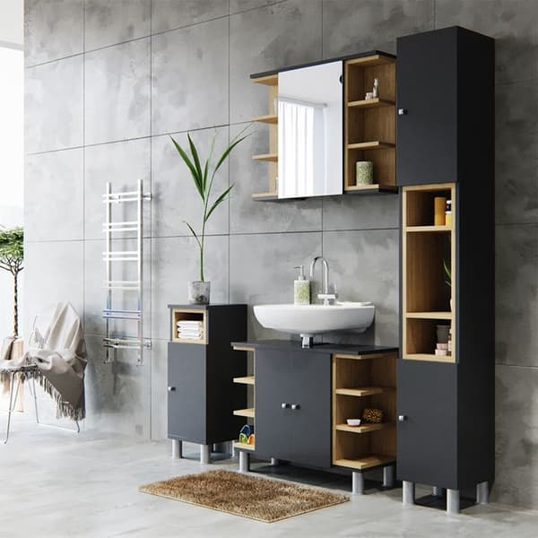 Badmöbelset Aquis, 4 delar, Antracit, Ek, Vicco