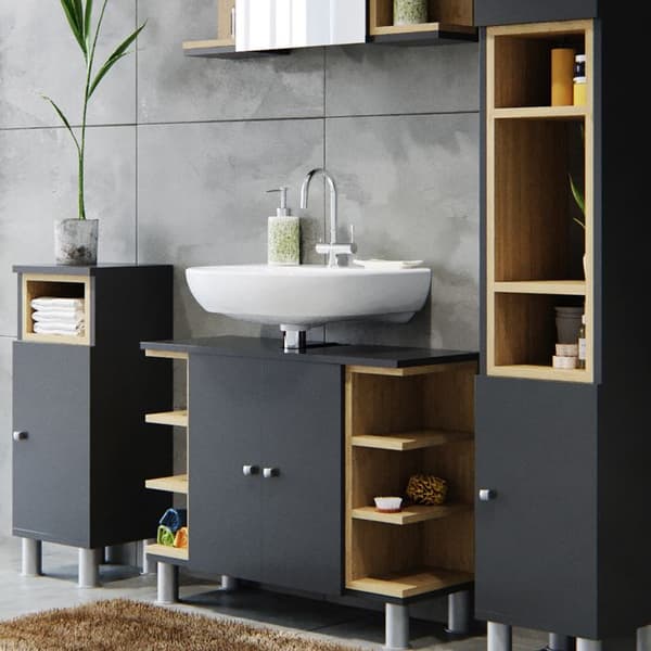 Badmöbelset Aquis, 4 delar, Antracit, Ek, Vicco