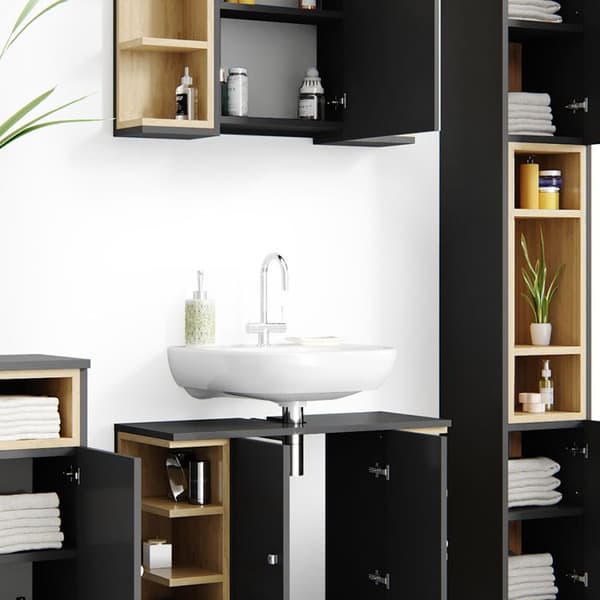 Badmöbelset Aquis, 4 delar, Antracit, Ek, Vicco