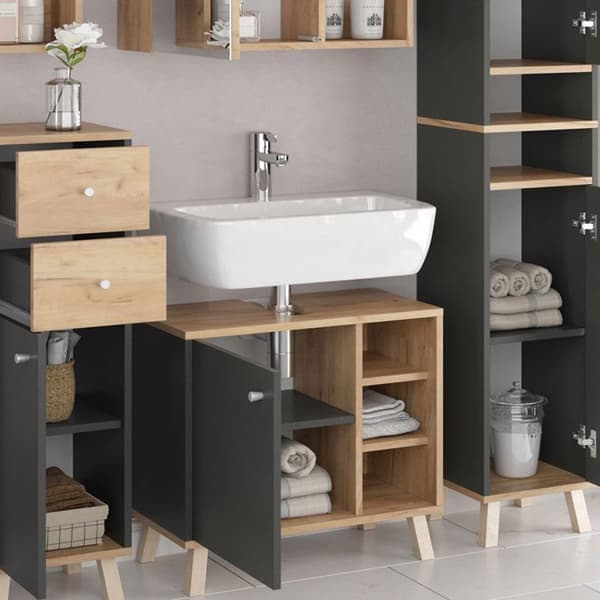 Badrumsinredningsset Senyo, 5 delar, Antracit, Guld ek, Vicco
